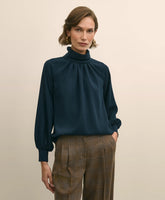 Crepe Band-Collar Relaxed Blouse