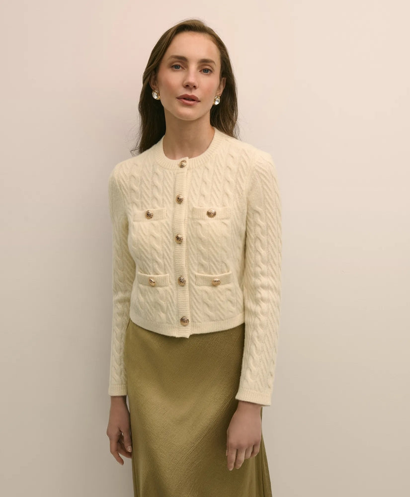 Merino Wool-Cashmere Blend Cable-Knit Cardigan