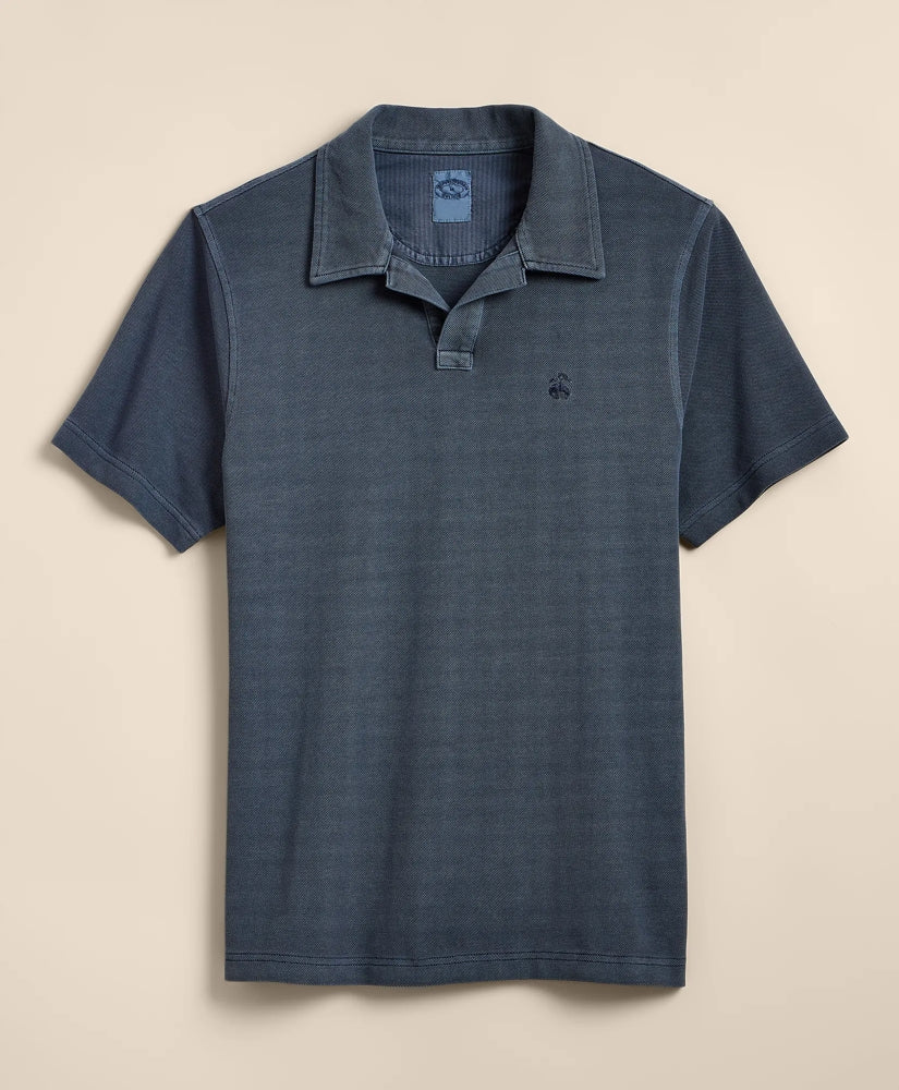 Cotton Pique Garment-Dyed Johnny Collar Polo Shirt