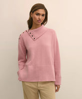 Relaxed Wool-Blend Foldover Snap Collar Sweater
