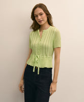 Short-Sleeve Pointelle Peplum Cardigan
