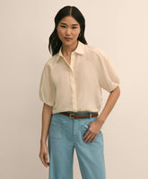 Silk-Cotton Elbow-Bubble-Sleeve Shirt