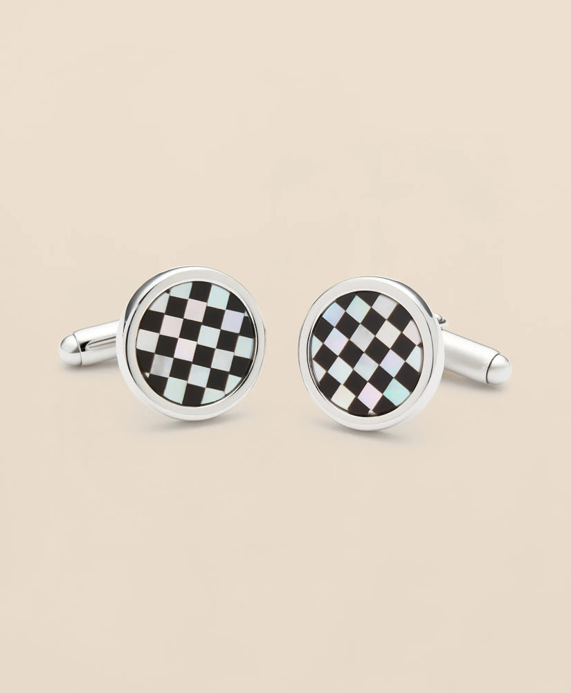 Sterling Silver Rhodium-Plated Checkerboard Cufflinks