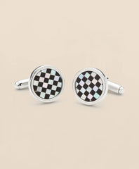 Sterling Silver Rhodium-Plated Checkerboard Cufflinks
