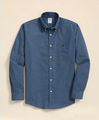 Stretch Cotton Non-Iron Oxford Polo Button Down Collar, Gingham Shirt