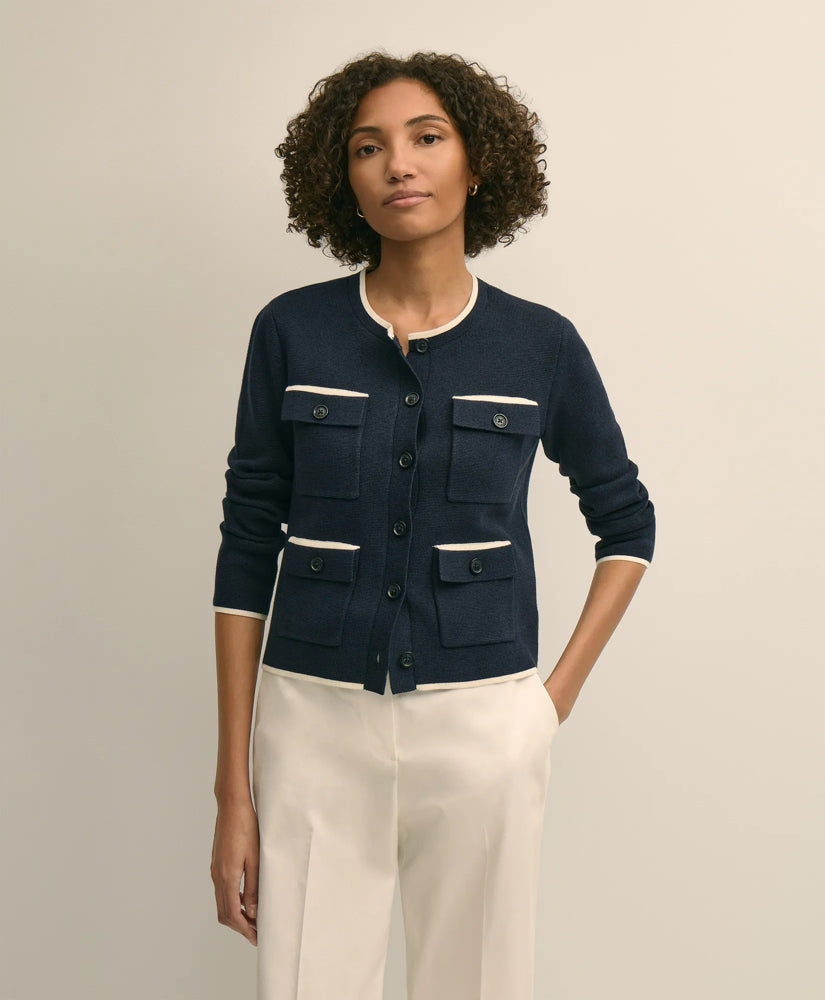 Cotton Tipped 4-Pocket Cardigan