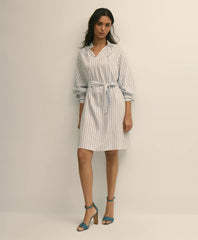 Viscose Pullover Striped Belted Shirt Dress