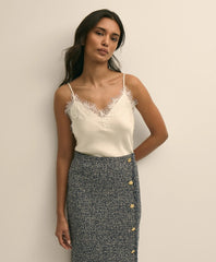 V-Neck Lace-Trimmed Cami in Silk Charmeuse