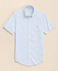 Stretch Non-Iron Oxford Button-Down Collar, Bengal Stripe Short- Sleeve Sport Shirt
