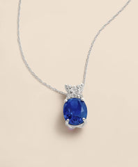 0.3 CT. Lab-Grown Diamond 12mm Sapphire 14k White Gold Pendant Necklace