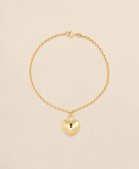 14k Gold Heart Pendant Bracelet