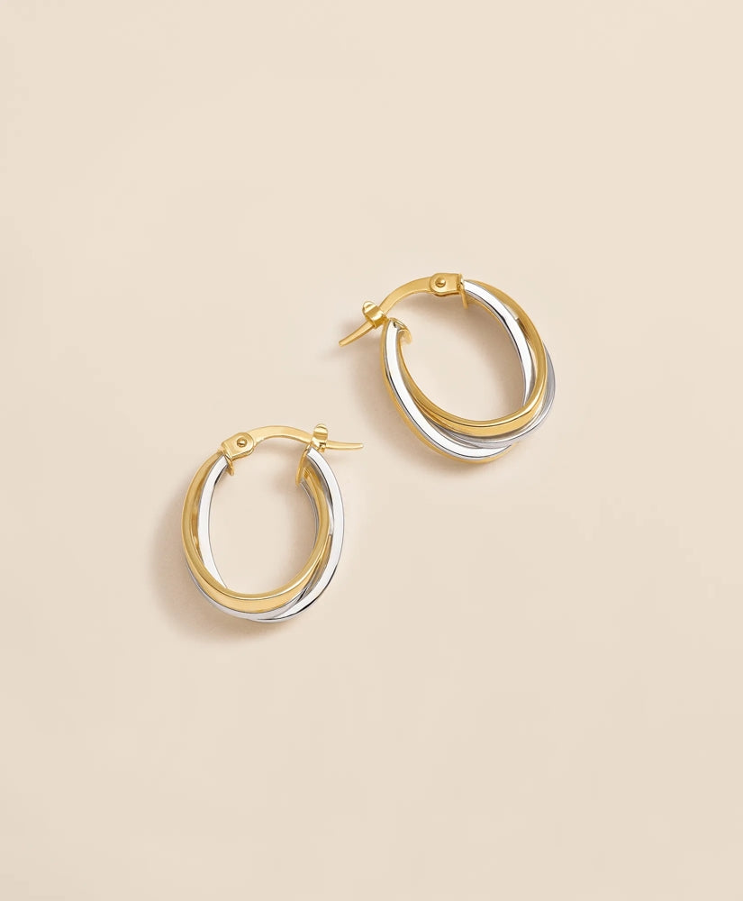 14k Yellow-White Gold Hoop Earrings