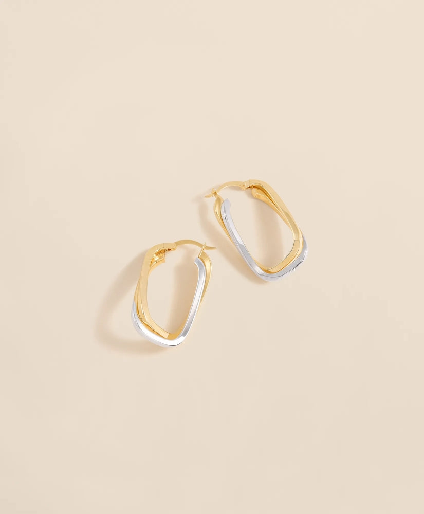 14k Yellow-White Gold Hoop Earrings