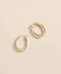 14k Yellow-White Gold Hoop Earrings