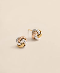 14k Yellow-White-Rose Gold Knot Stud Earrings