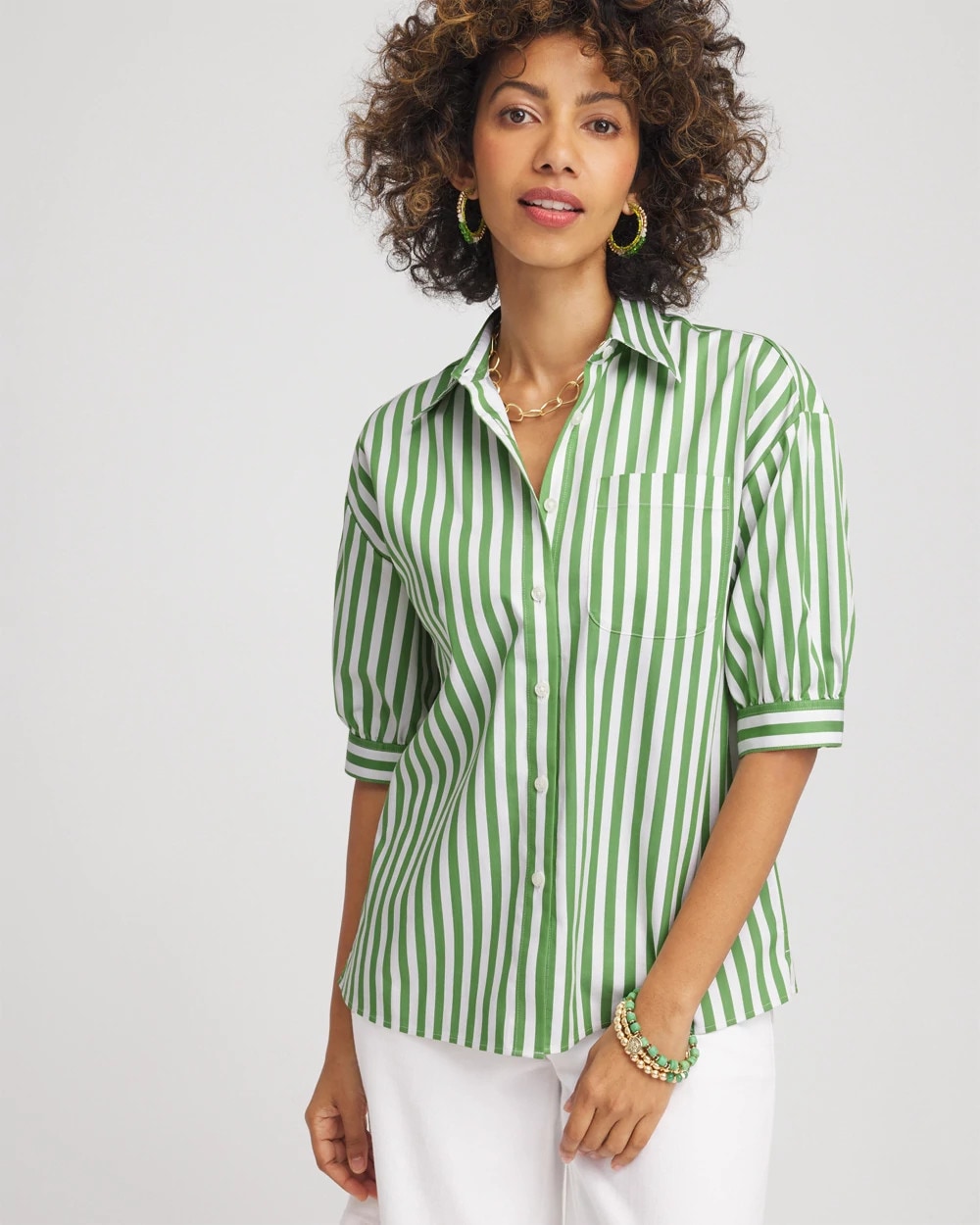 Chico's Clothing No Iron™ Short Striped Shirt