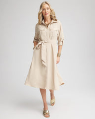 Chico's Clothing Twill Belted Midi Shirtdress