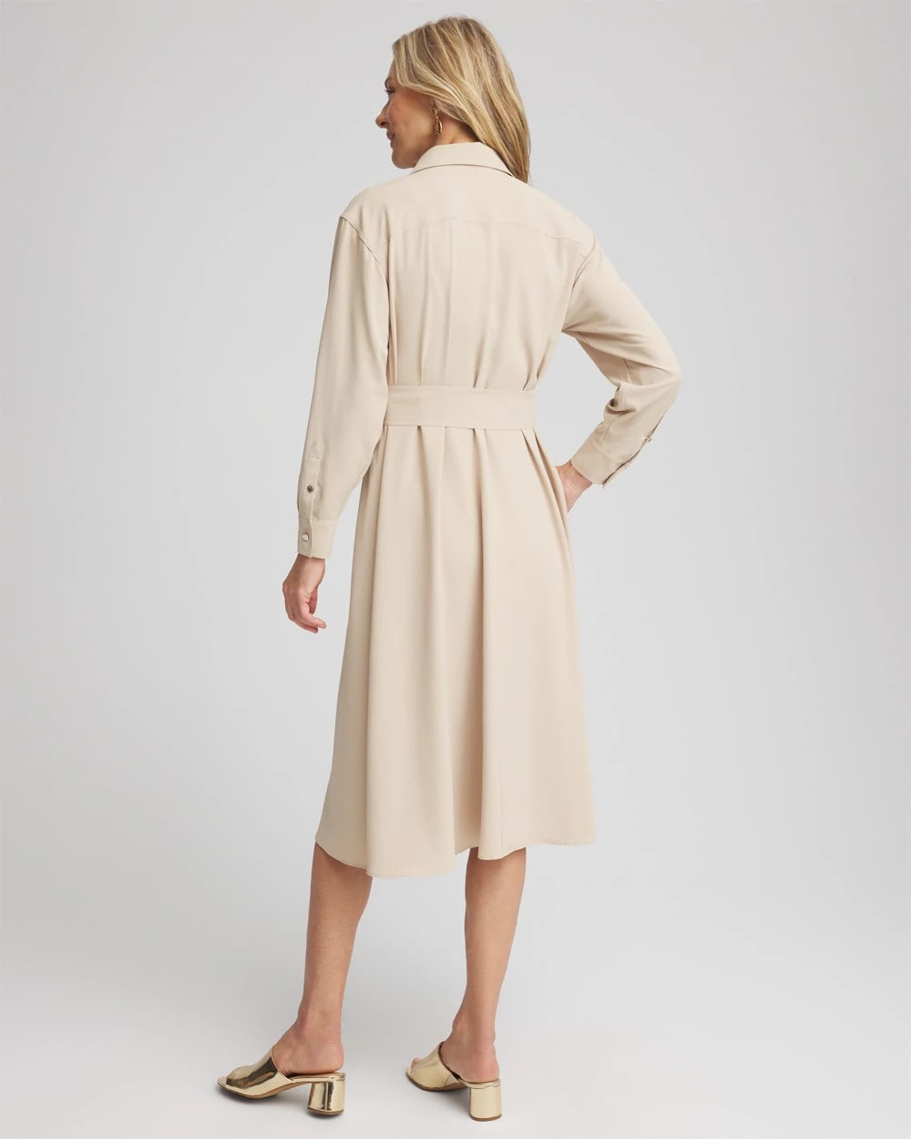 Chico's Clothing Twill Belted Midi Shirtdress