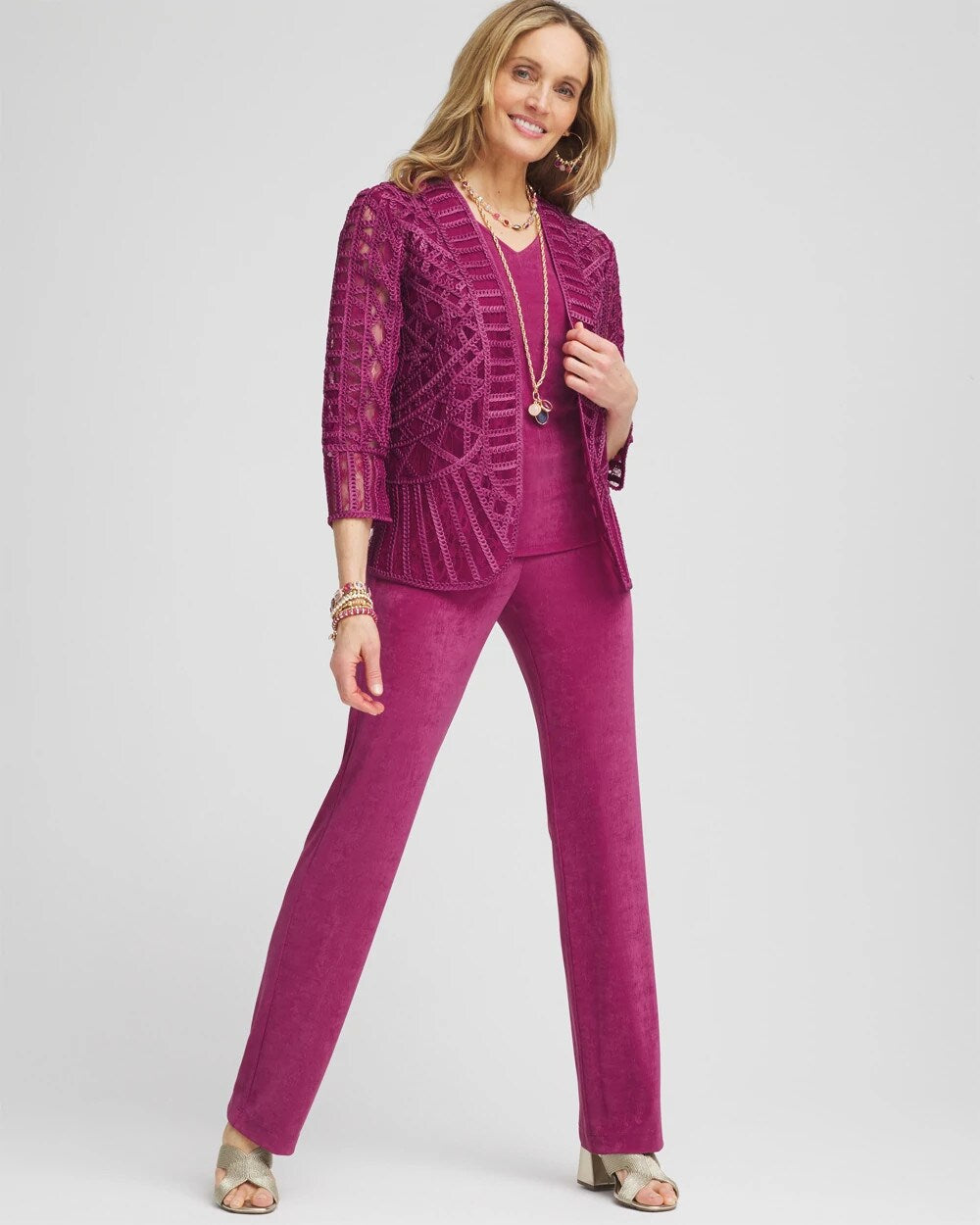 Chico's Clothing Travelers™ Collection Embroidered Lace Cutwork Jacket