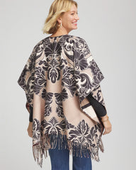 Chico's Accessories Reversible Printed Fringe Ruana