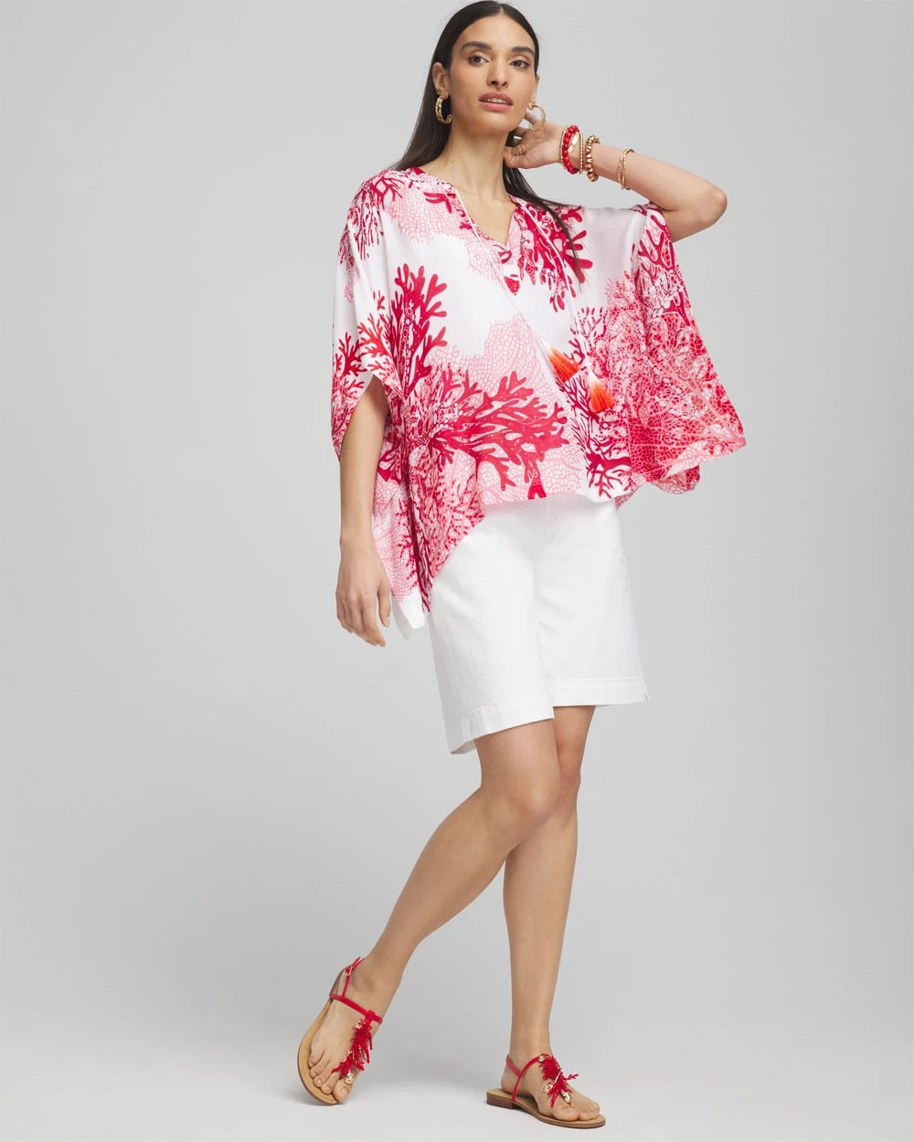Chico's Accessories Coral Reef Motif Poncho