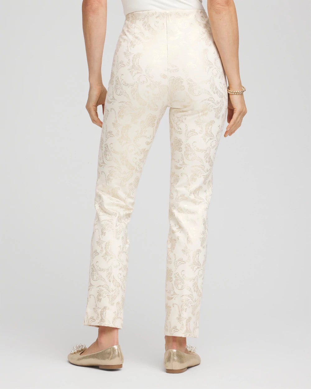 Chico's Petites Petite Juliet Golden Foiled Slim Ankle Pants
