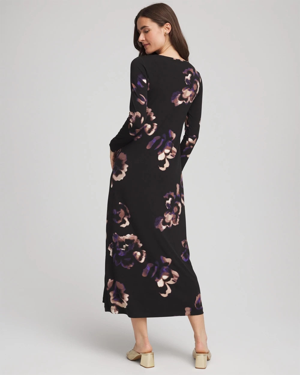 Chico's Petites Petite Floral Boatneck Column Maxi Dress