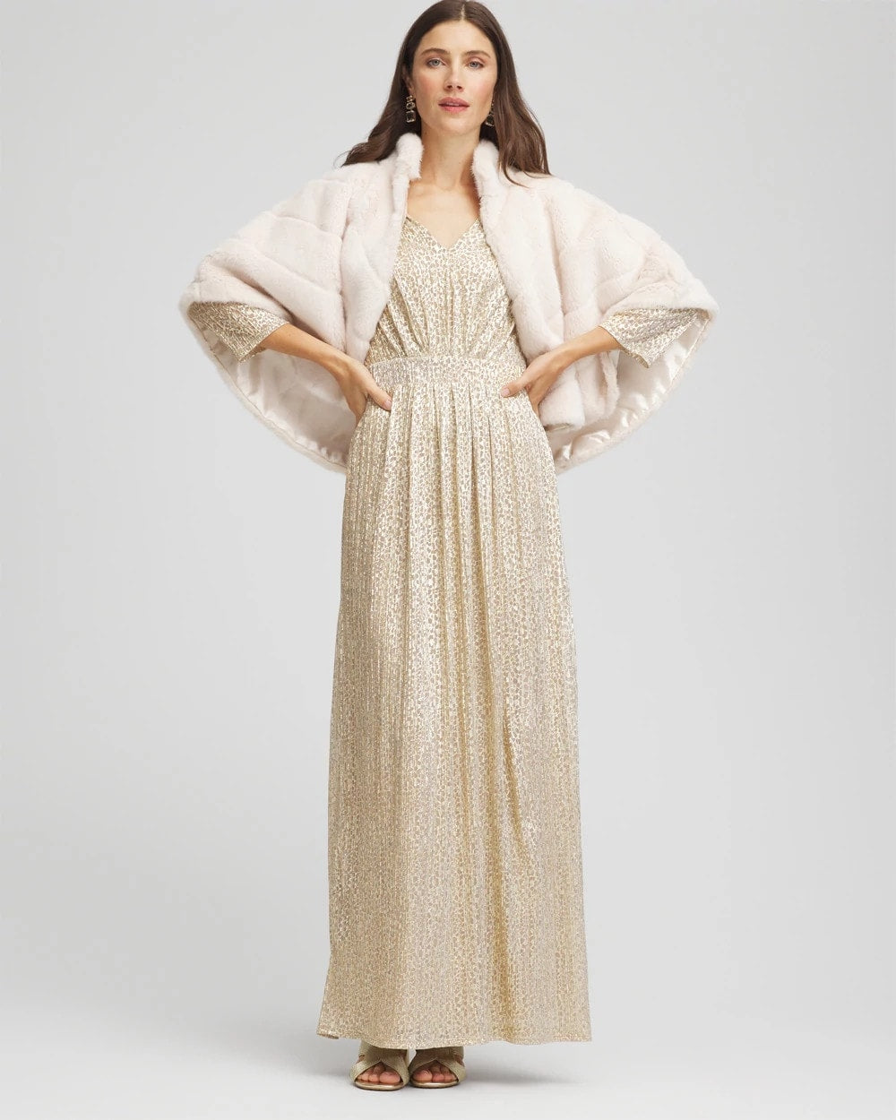 Chico's Petites Petite Metallic Knit Pleated Maxi Dress
