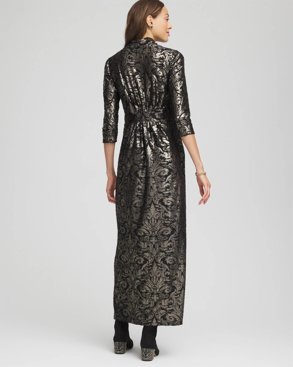 Chico's Petites Petite Foiled Knit Pleated Maxi Dress