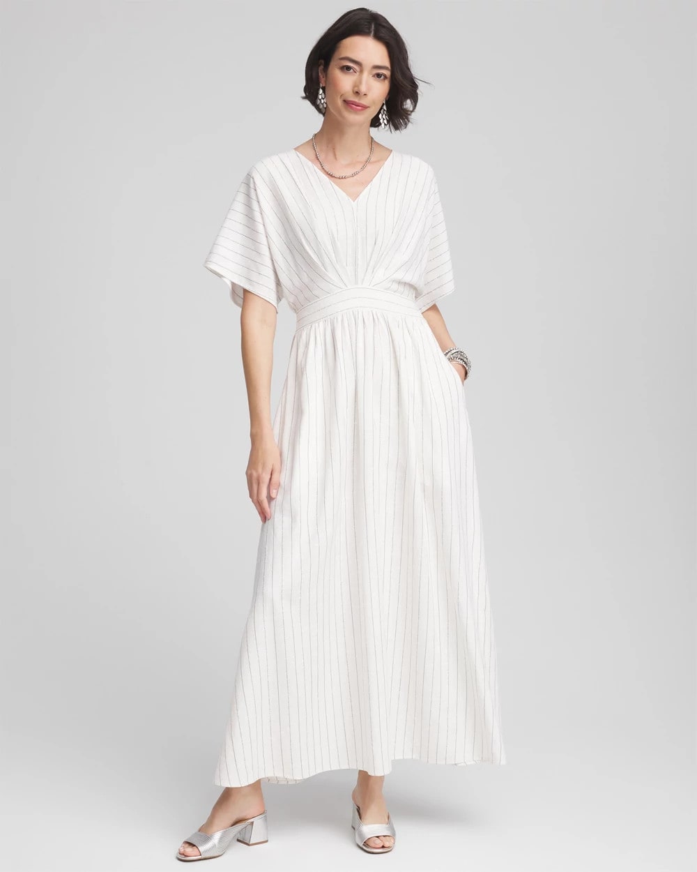 Chico's Petites Metallic Striped Maxi Dress