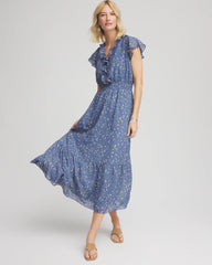 Chico's Petites Petite Textured Ruffled-Placket Maxi Dress