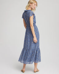 Chico's Petites Petite Textured Ruffled-Placket Maxi Dress