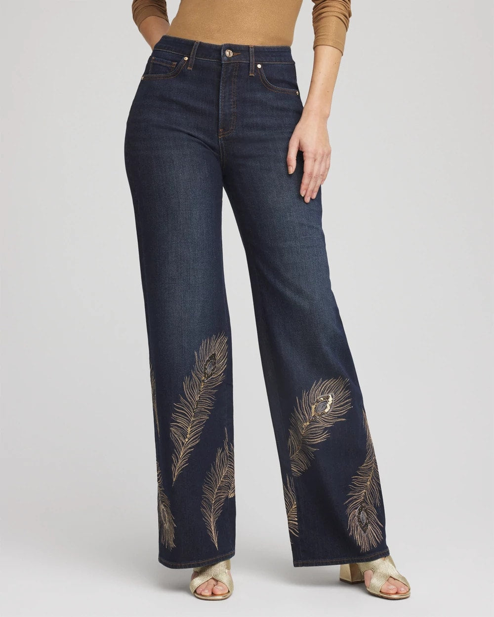Chico's Petites Petite Embellished High-Rise Wide-Leg Jeans