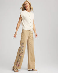 Chico's Petites Petite Embroidered High-Rise Wide-Leg Jeans