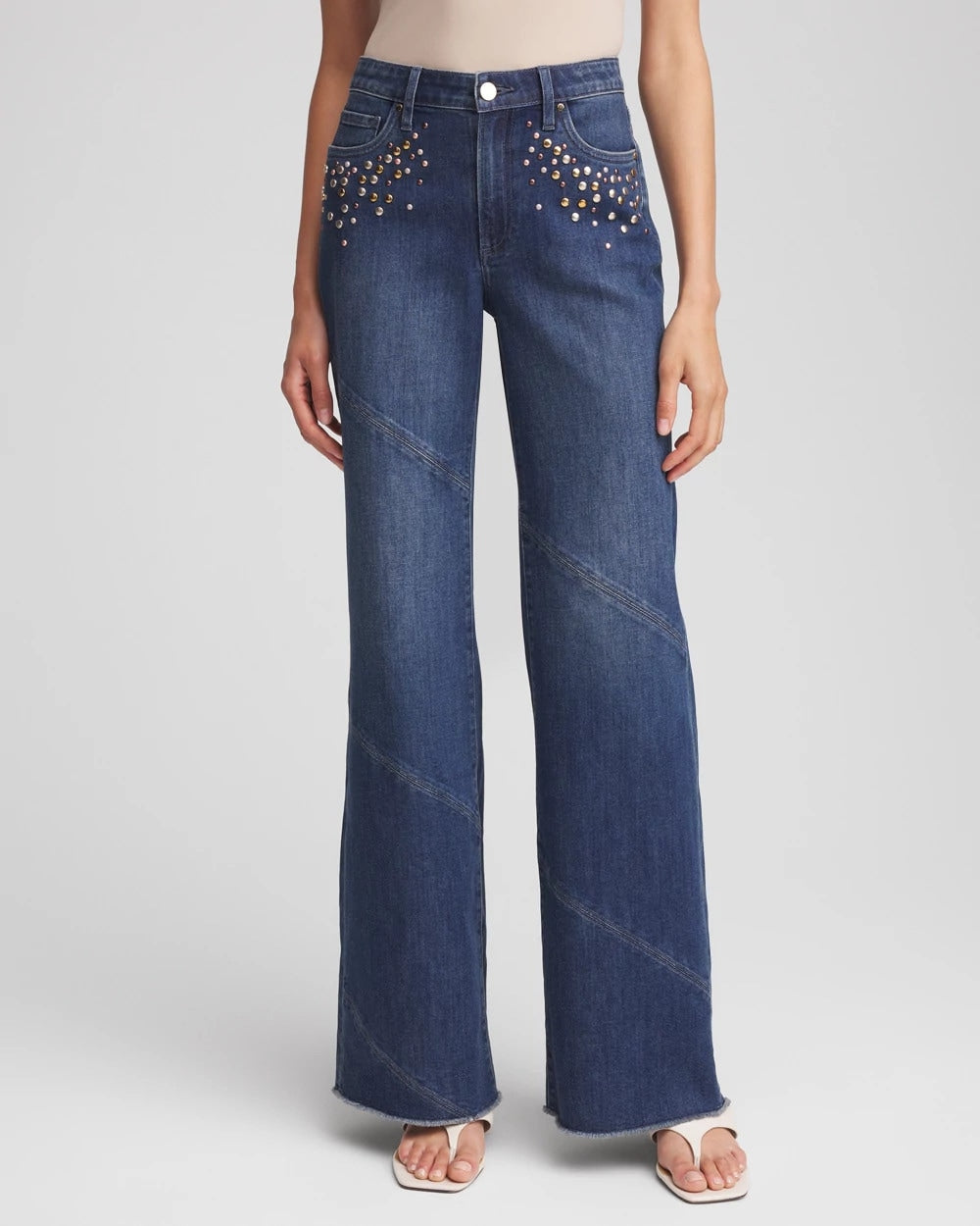 Chico's Petites Petite Embellished Frayed Flared-Leg Jeans