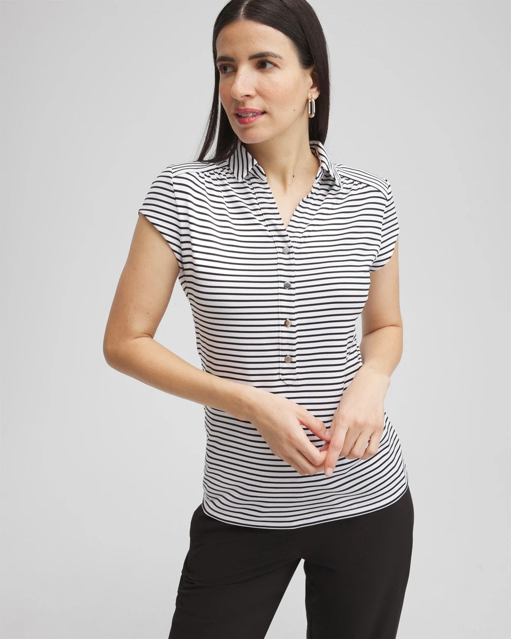 Chico's Collections Zenergy® UPF Stripe Cap Sleeve Polo