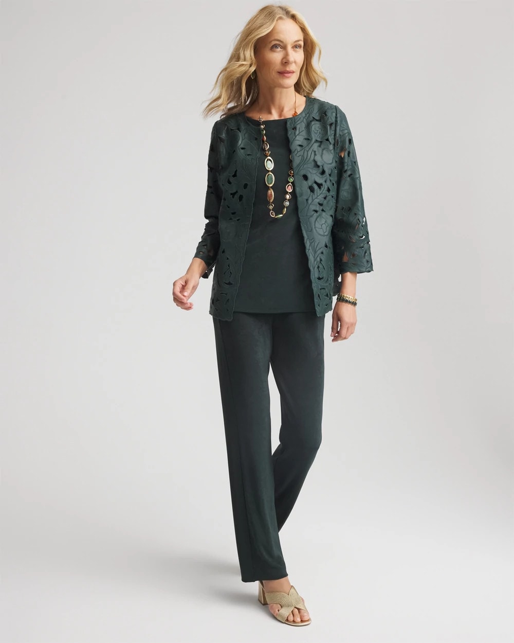 Chico's Collections Travelers™ Collection Faux Leather Floral Jacket