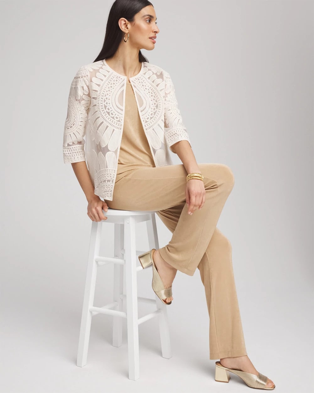 Chico's Collections Travelers™ Collection Embroidered 3/4 Sleeve Jacket