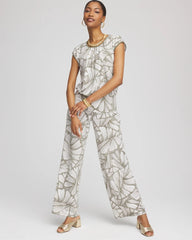 Chico's Collections Travelers™ Abstract Leaf Print Knit Wide-Leg Pants