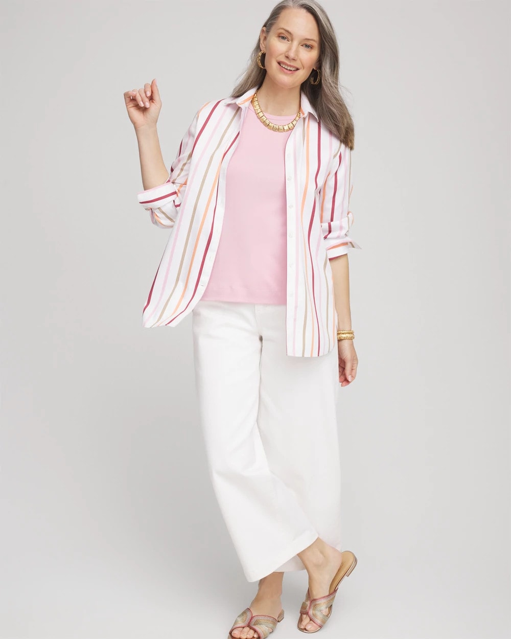 Chico's Collections No Iron™ Striped Stretch-Sateen Shirt