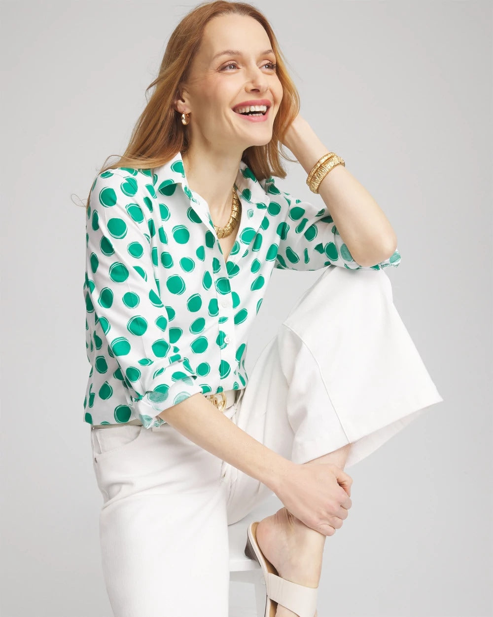 Chico's Collections No Iron™ Polka-Dot Sateen Shirt