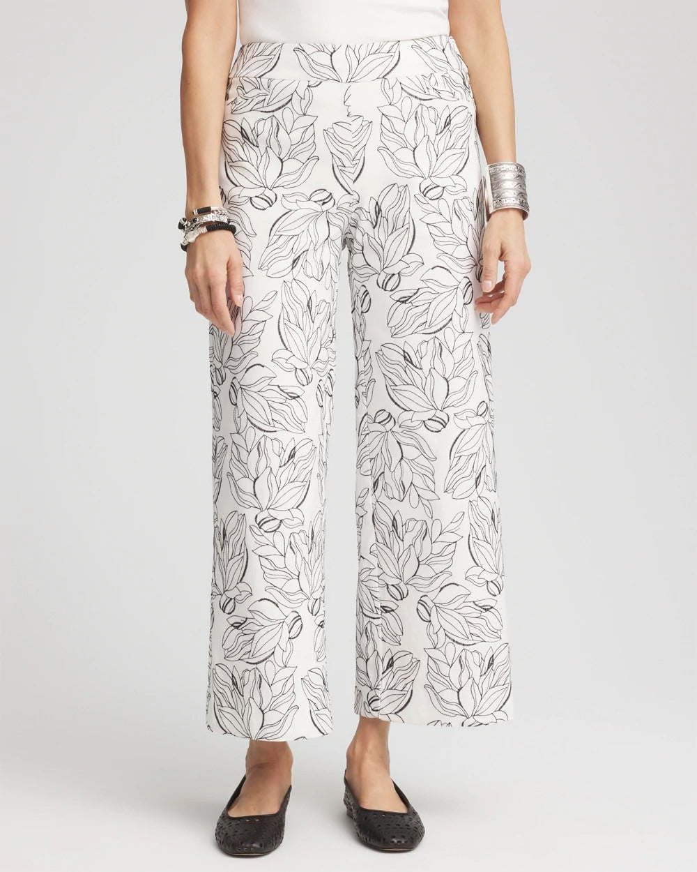 Chico's Collections Brigitte™ Floral Embroidered Wide-Leg Cropped Pants
