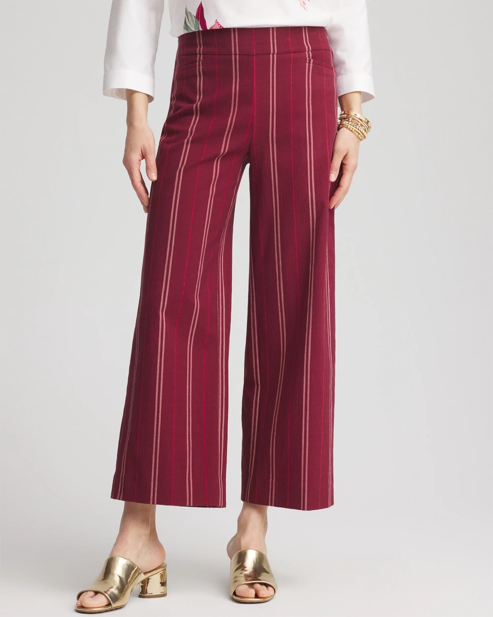 Chico's Collections Brigitte™ Striped Slub Wide-Leg Cropped Pants