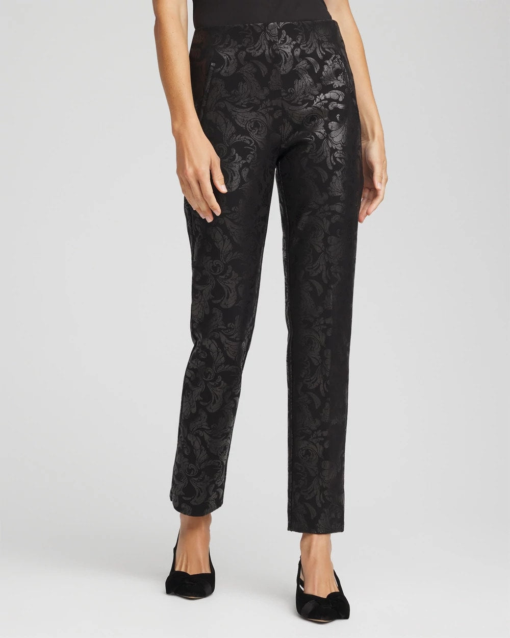 Chico's Collections Juliet Black Foiled  Slim Ankle Pants