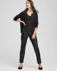 Chico's Collections Juliet Black Foiled  Slim Ankle Pants