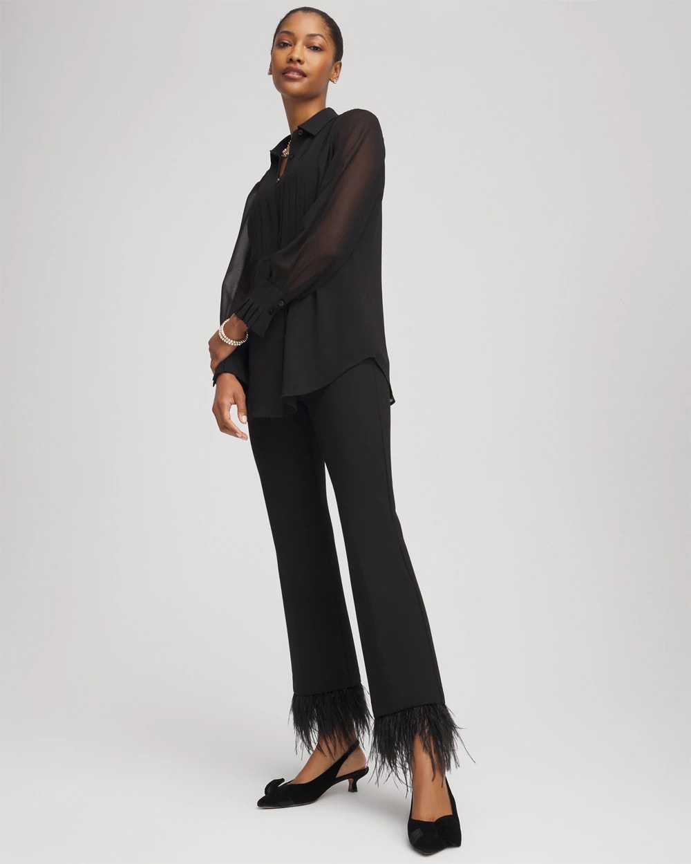 Chico's Collections Juliet Feathered Flared Cropped Pants