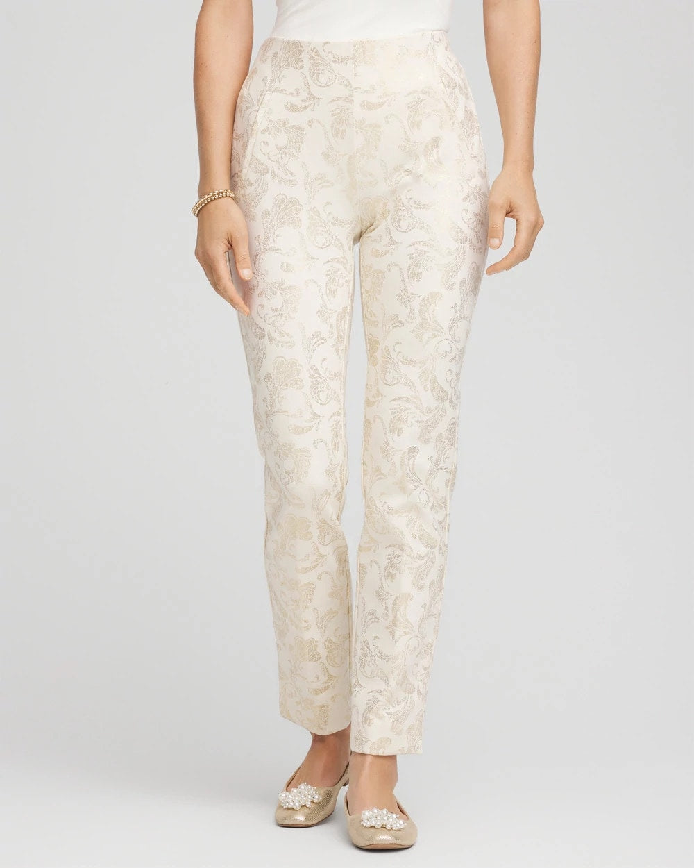 Chico's Collections Juliet Golden Foiled Slim Ankle Pants