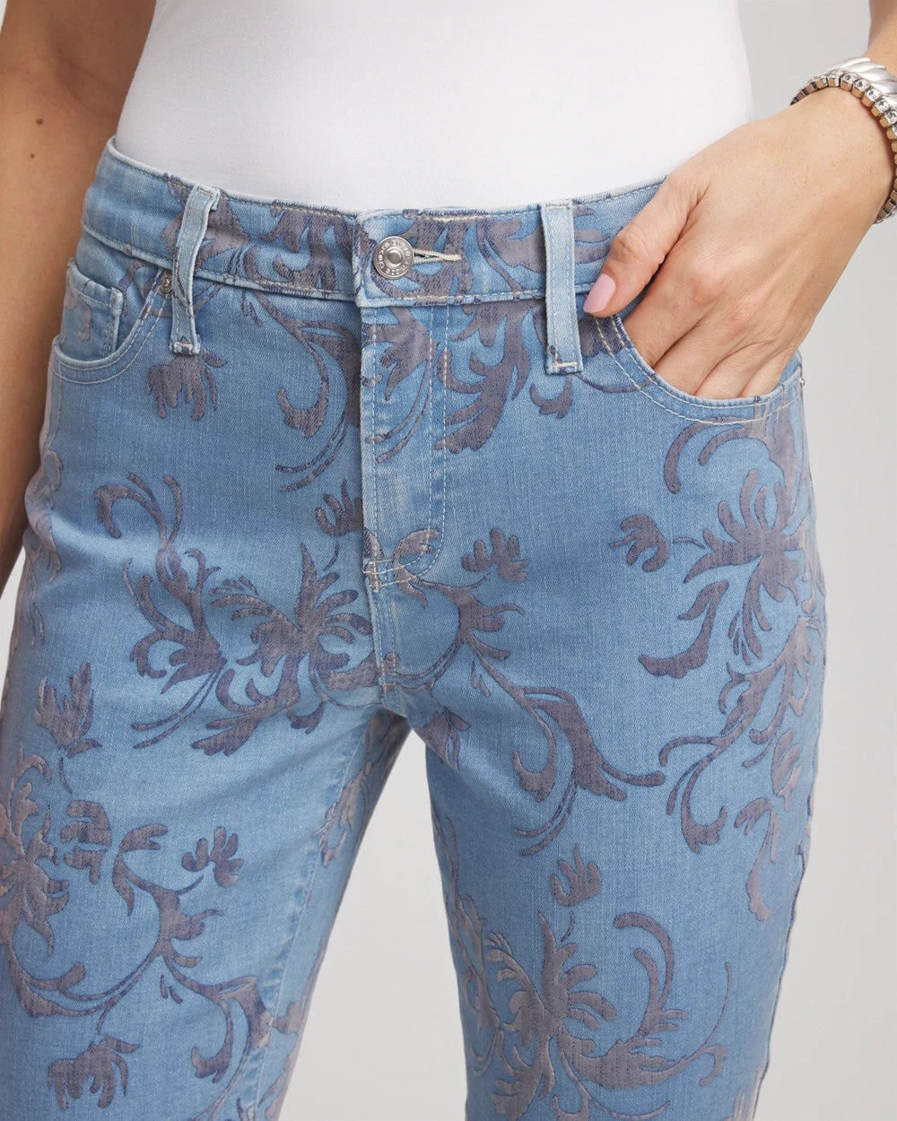 Chico's Collections Girlfriend Slim Ankle Flocked Jeans