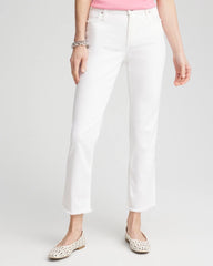 Chico's Collections Girlfriend Frayed Cropped No Stain Jeans