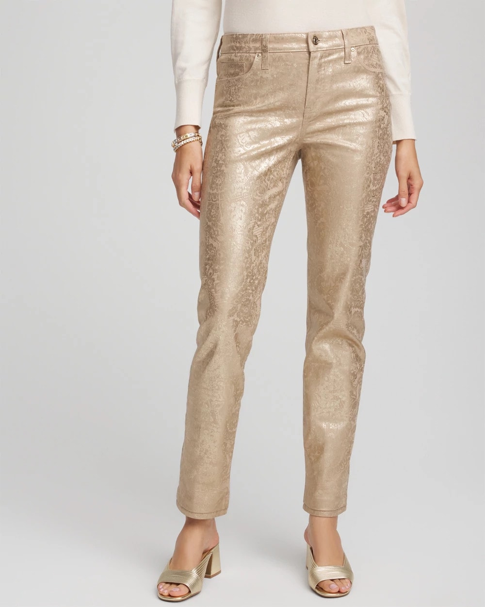 Chico's Collections Girlfriend Slim Ankle Foiled Lace Jeans